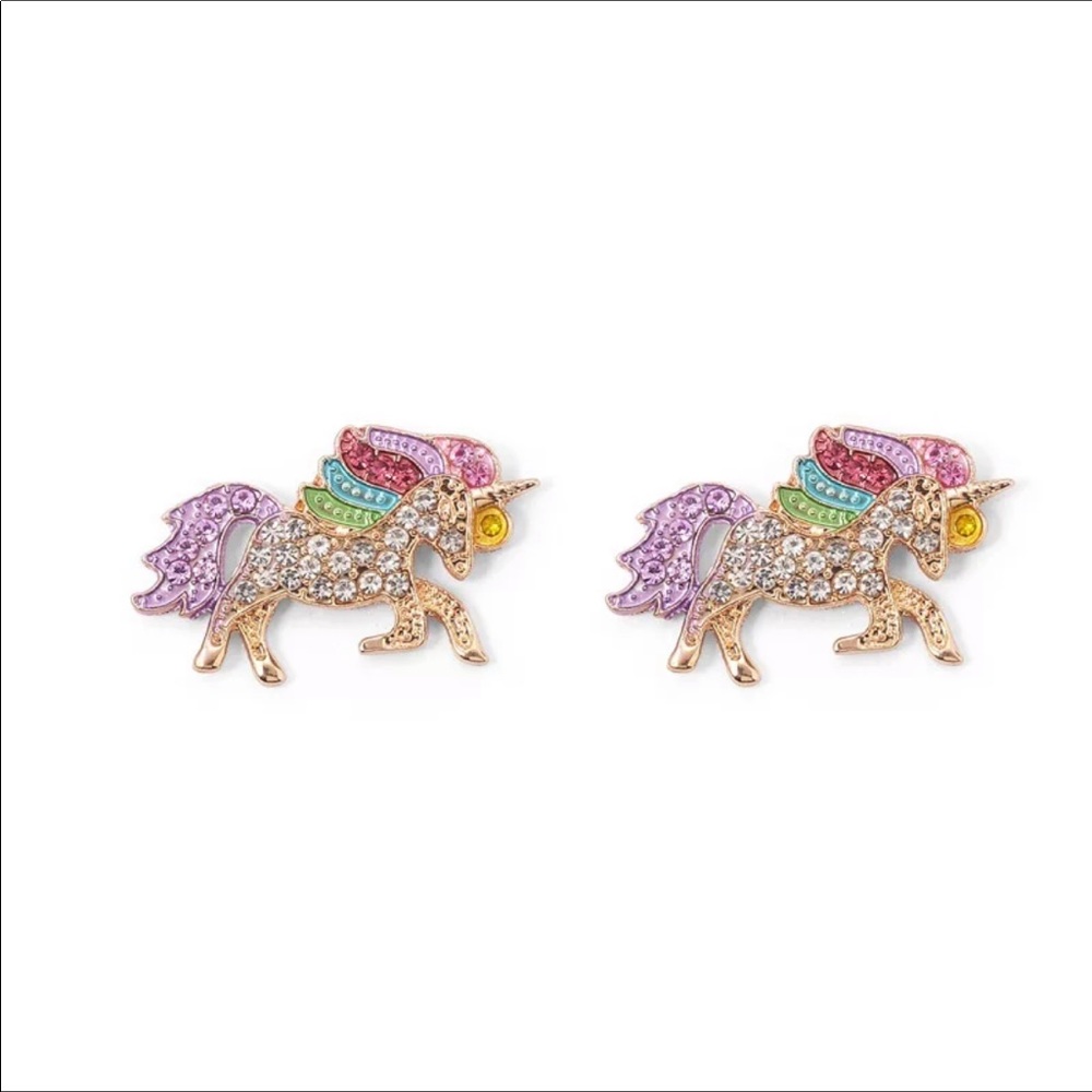 Girls Gold/Silver Zircon Rainbow Unicorn Earrings
